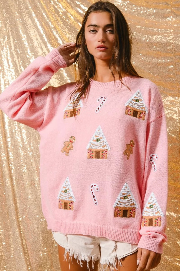 Women’s Gingerbread Village Christmas Sweater