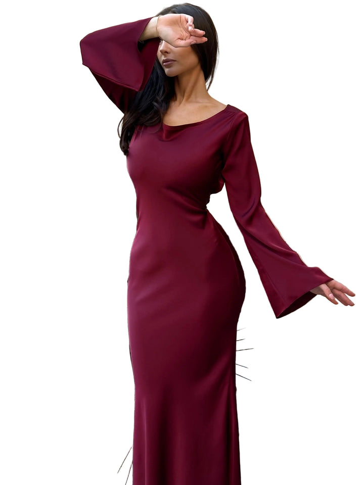 Women’s Long Sleeve Maxi Dress – Elegant Flowing Evening Gown