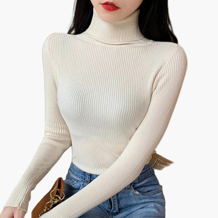 Women’s Ribbed Turtleneck Sweater – Foldover Winter Elegance