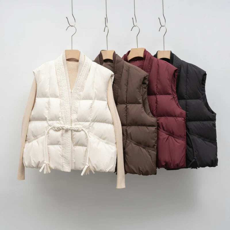 Women's Quilted Kimono-Tie Puffer Vest