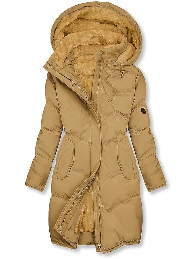 Women’s Long Hooded Puffer Coat – Soft Lined Winter Outerwear