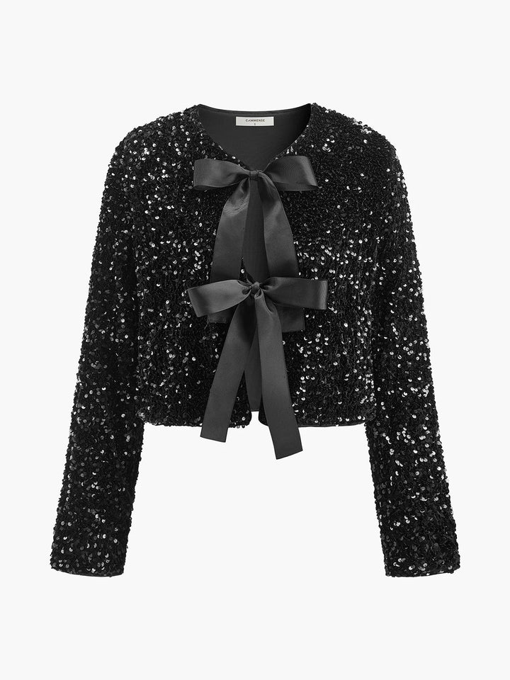 Women’s Elara Sequin Bow-Front Cropped Jacket