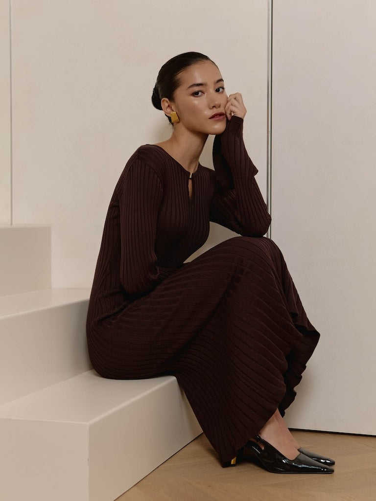 Women’s Elara Ribbed Keyhole Midi Dress