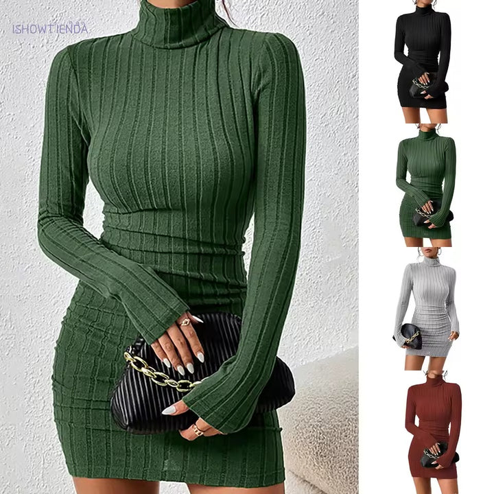 Women’s Elise Ribbed High-Neck Bodycon Dress