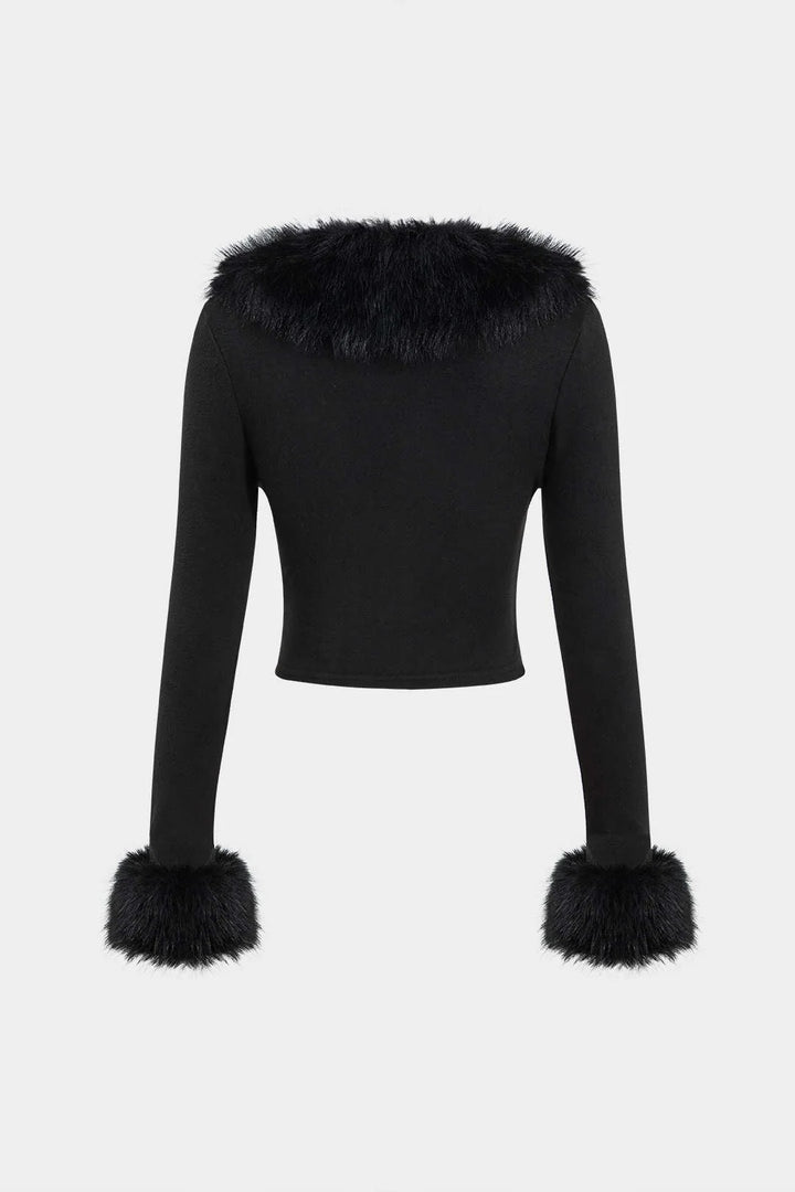 Women’s Liora Faux Fur Trim Cropped Cardigan