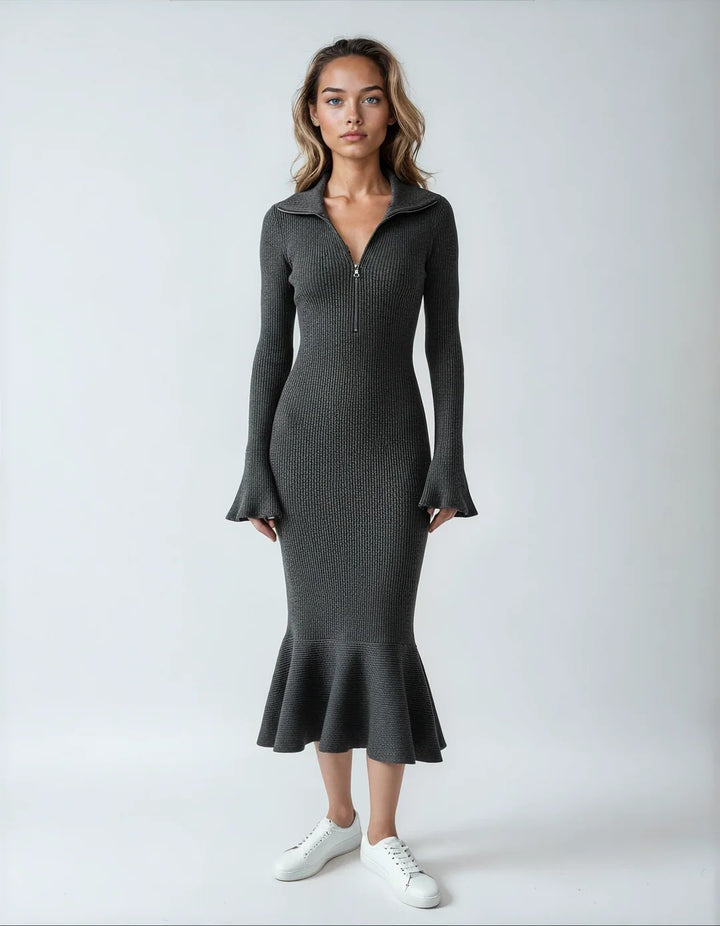Women’s Sirena Zip-Front Flared Hem Knit Dress