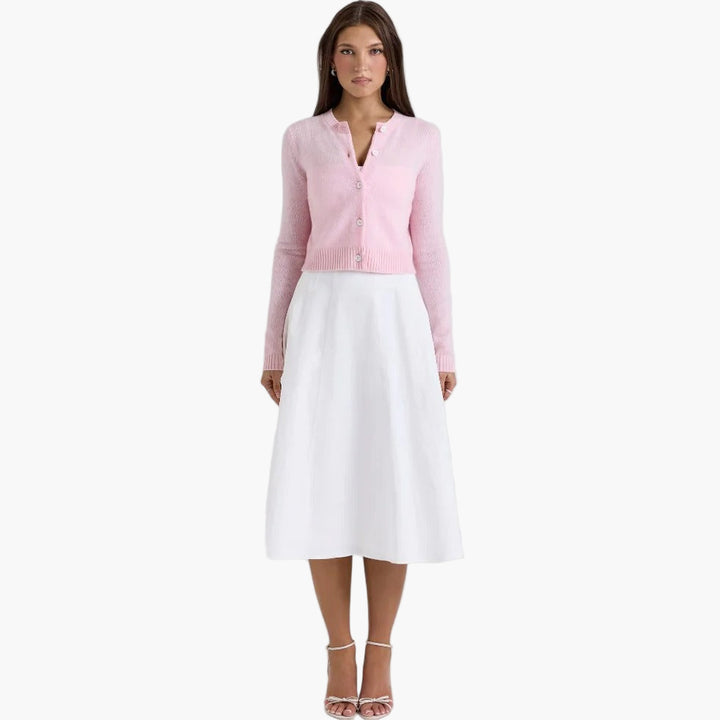 Women’s Cropped Knit Cardigan – Powder Pink Lightweight Layer