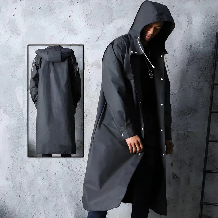 Men’s Long Hooded Waterproof Raincoat – Full-Length Outdoor Shell