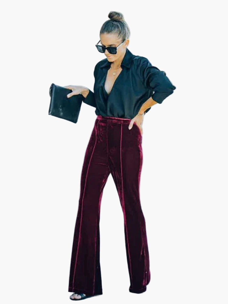 Women’s High Waist Velvet Flared Pants – Elegant Evening & Casual Chic