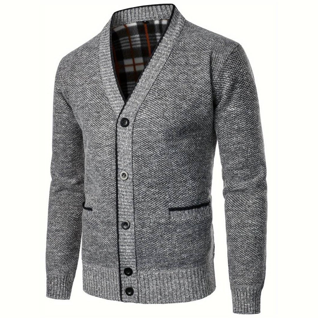 Men’s Heritage Plaid-Lined Knit Cardigan – Classic V-Neck Button-Up