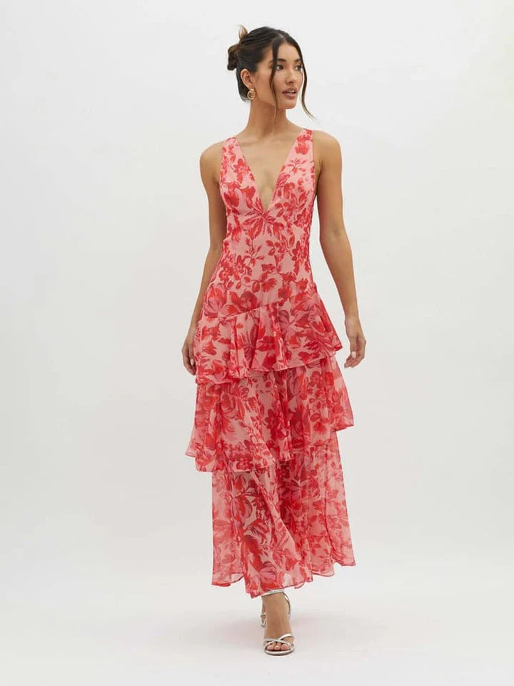Women’s Floral Tiered Midi Dress