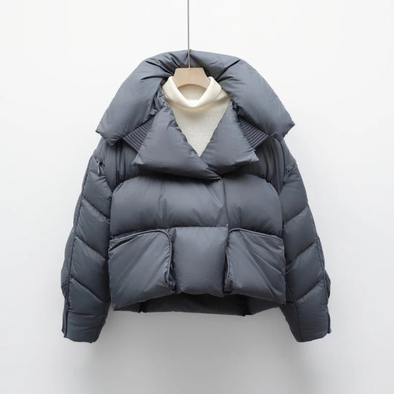 Women’s Oversized Fold-Collar Puffer Jacket – Winter Warm Short Coat