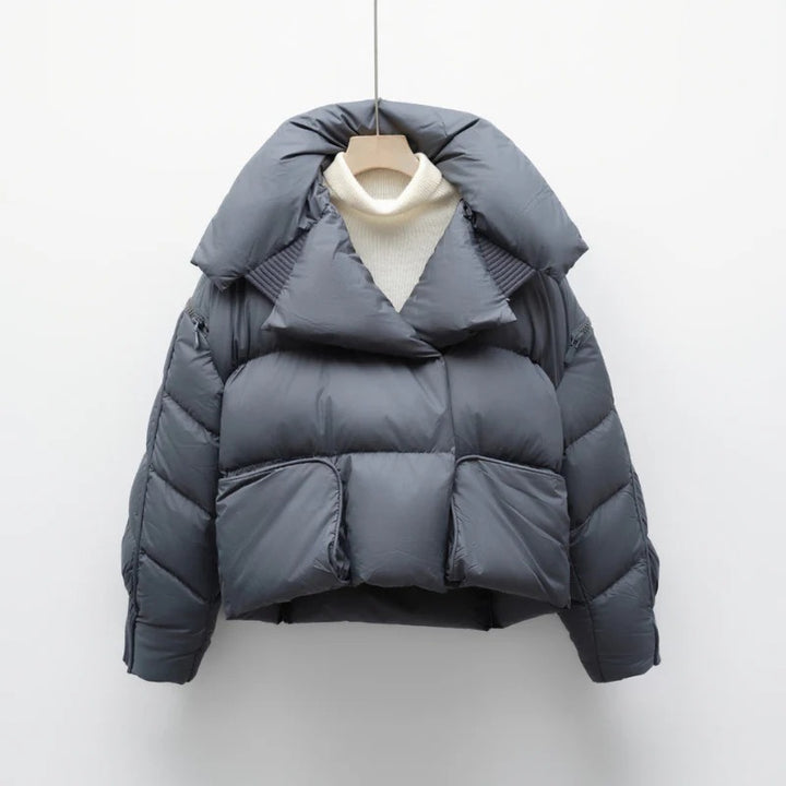 Women’s Oversized Fold-Collar Puffer Jacket – Winter Warm Short Coat
