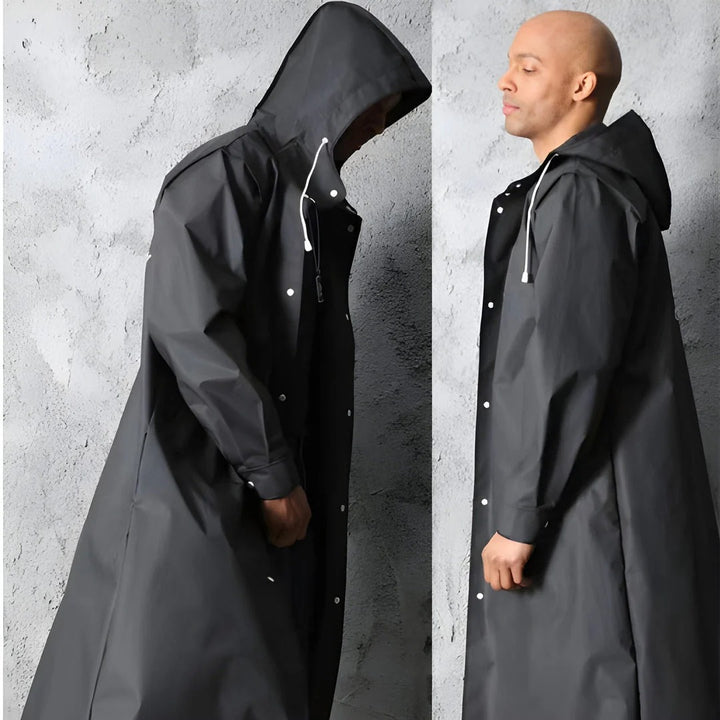 Men’s Long Hooded Waterproof Raincoat – Full-Length Outdoor Shell