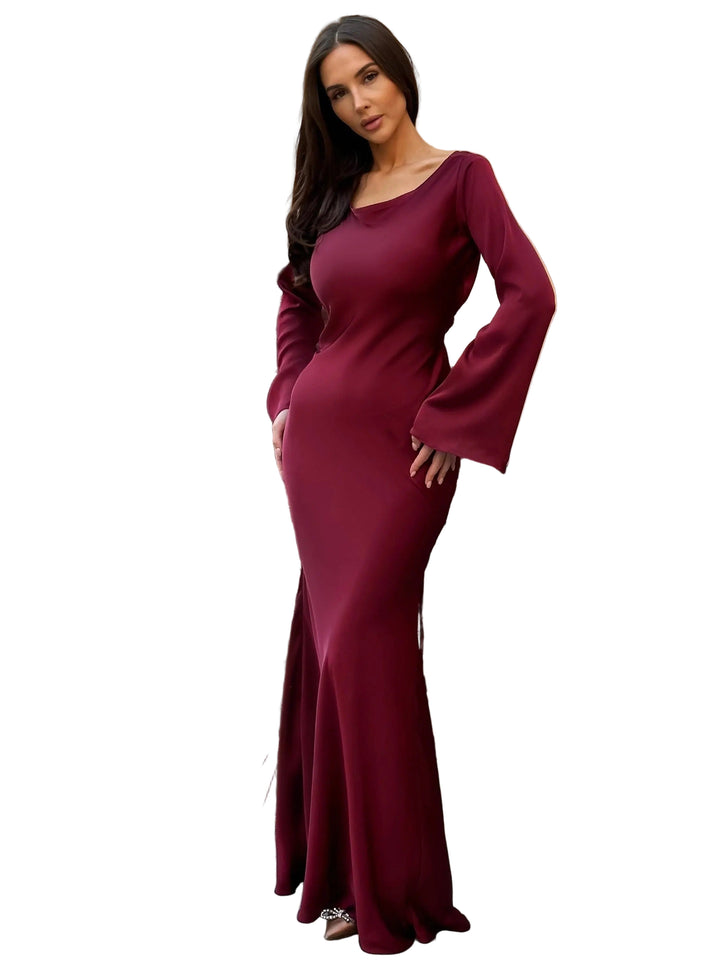 Women’s Long Sleeve Maxi Dress – Elegant Flowing Evening Gown