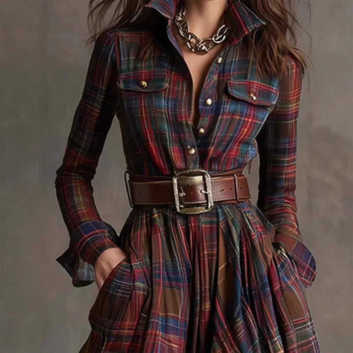 Women’s Vintage Plaid Long Maxi Shirt Dress
