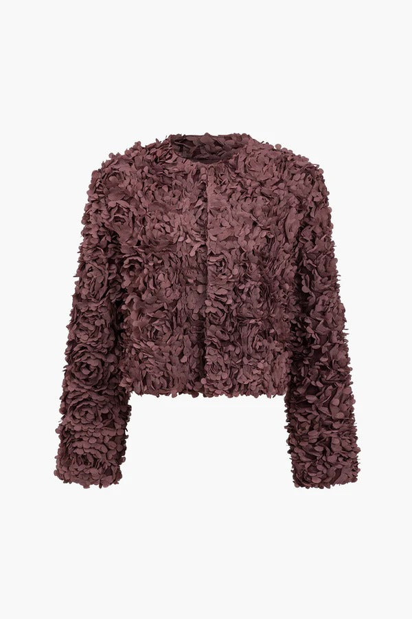Women’s Rosette Texture Statement Jacket – 3D Floral Detailing