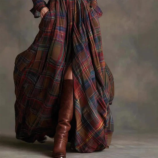 Women’s Vintage Plaid Long Maxi Shirt Dress