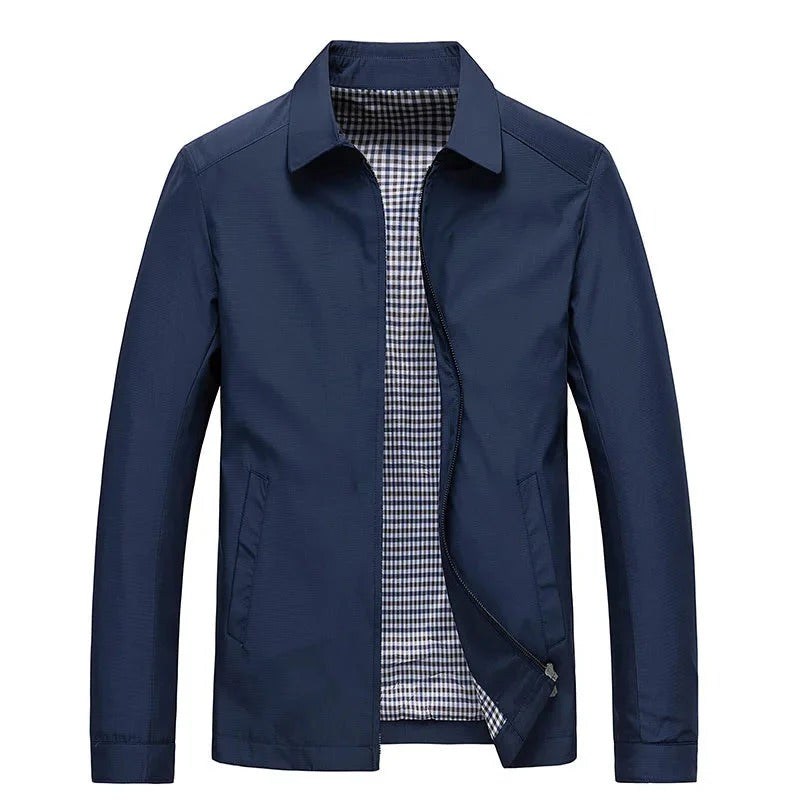 Men's Lightweight Casual Stand-Collar Jacket – Check Lined