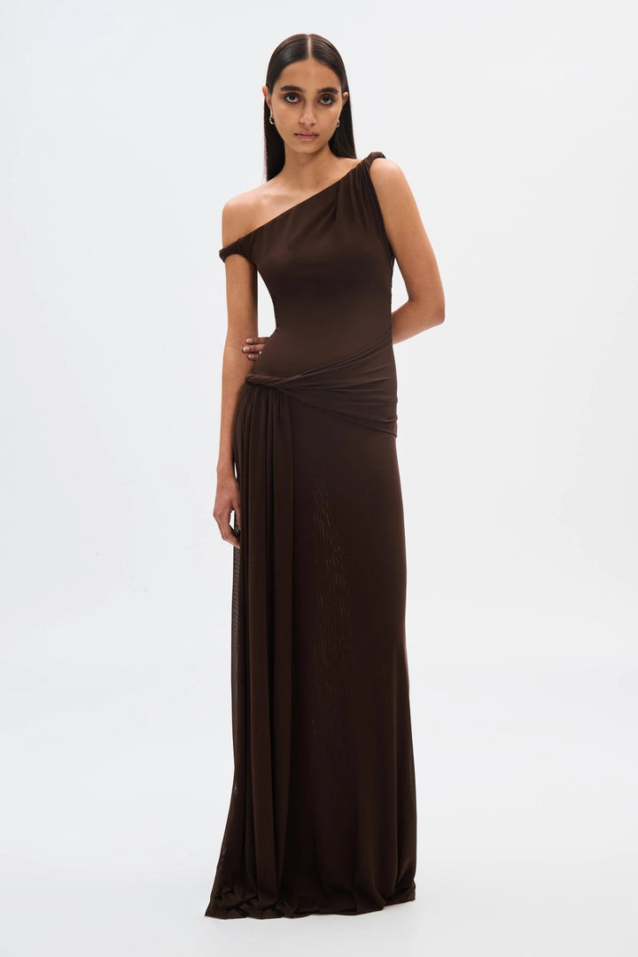 Women’s One-Shoulder Draped Maxi Dress