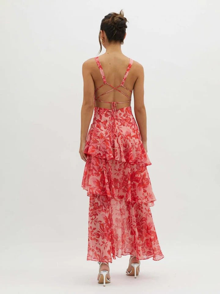 Women’s Floral Tiered Midi Dress