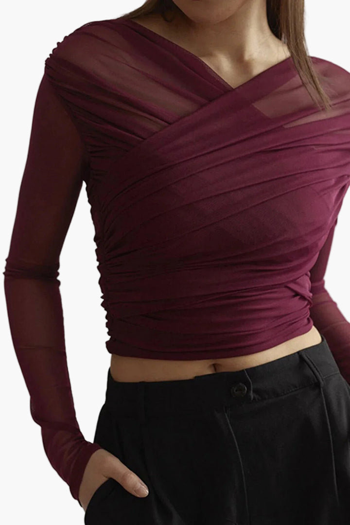 Women’s Ruched Mesh Long Sleeve Top