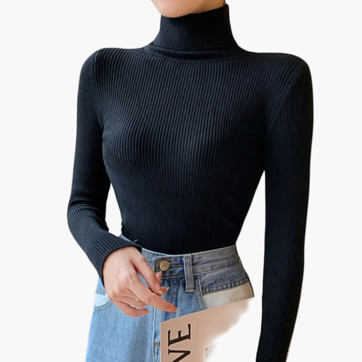 Women’s Ribbed Turtleneck Sweater – Foldover Winter Elegance