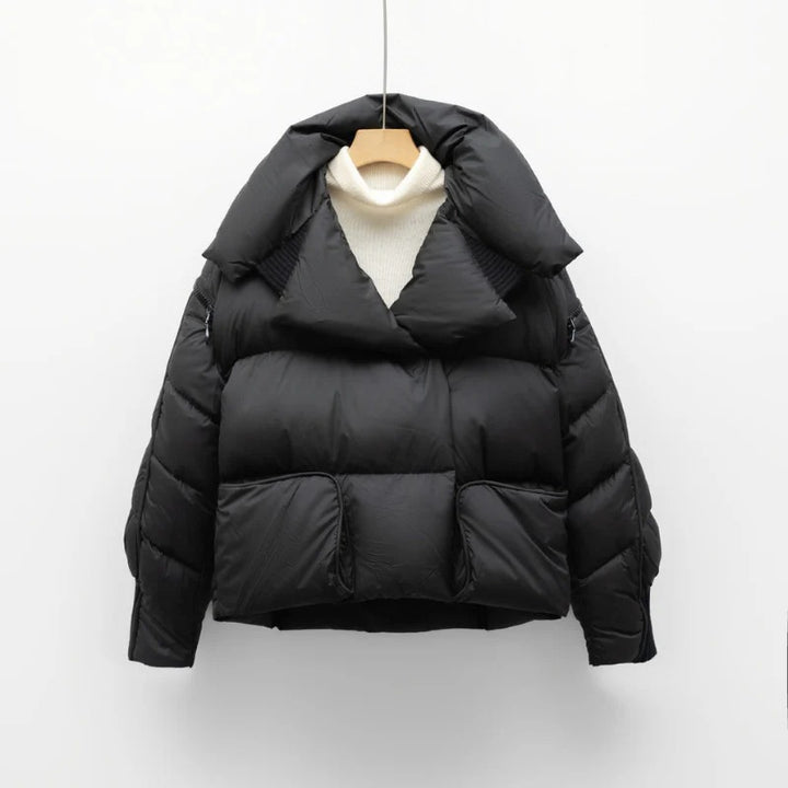 Women’s Oversized Fold-Collar Puffer Jacket – Winter Warm Short Coat