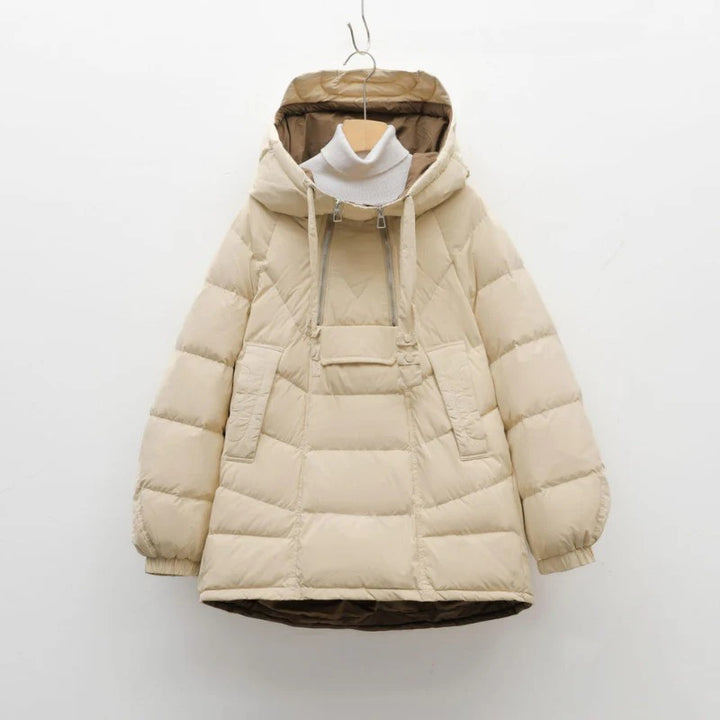 Women’s Alpine Quilted Hooded Puffer Jacket – Winter Warm Half-Zip Coat