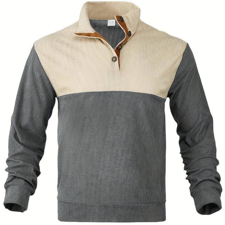 Men’s Two-Tone Button Neck Knit Sweater
