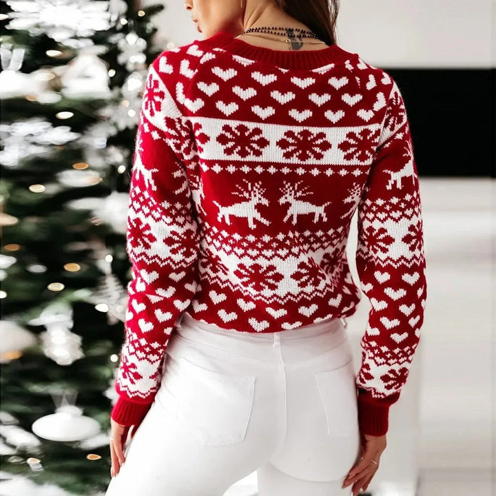 Women’s Nordic Heart Reindeer Christmas Knit Sweater