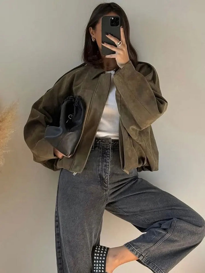 Women’s Aria Oversized Suede Bomber Jacket