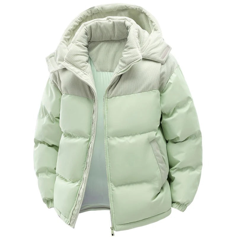 Women’s Two-Tone Corduroy Panel Puffer Jacket
