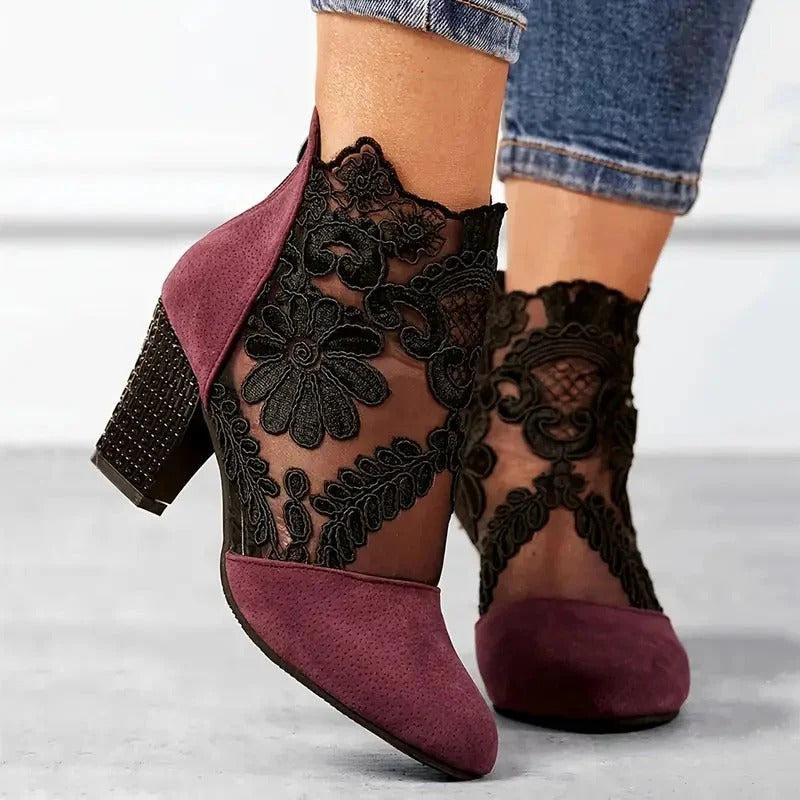 Women’s Amara Lace-Panel Block Heel Ankle Boots