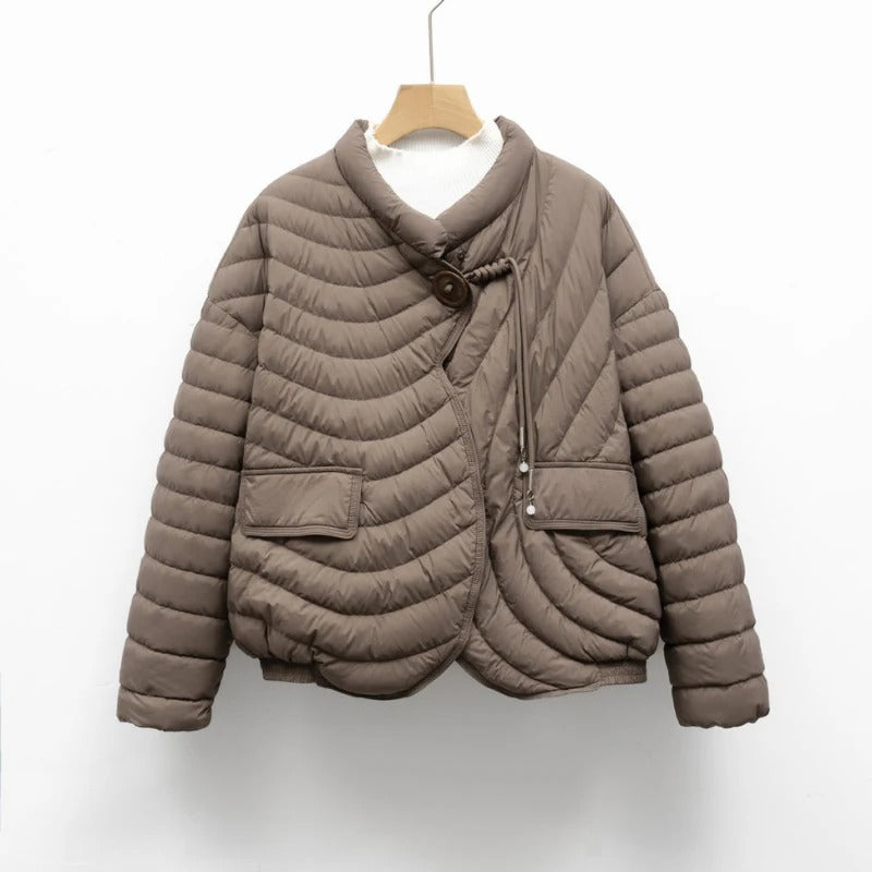 Women’s Asymmetry Puffer Jacket – Warm Winter Quilted Fit