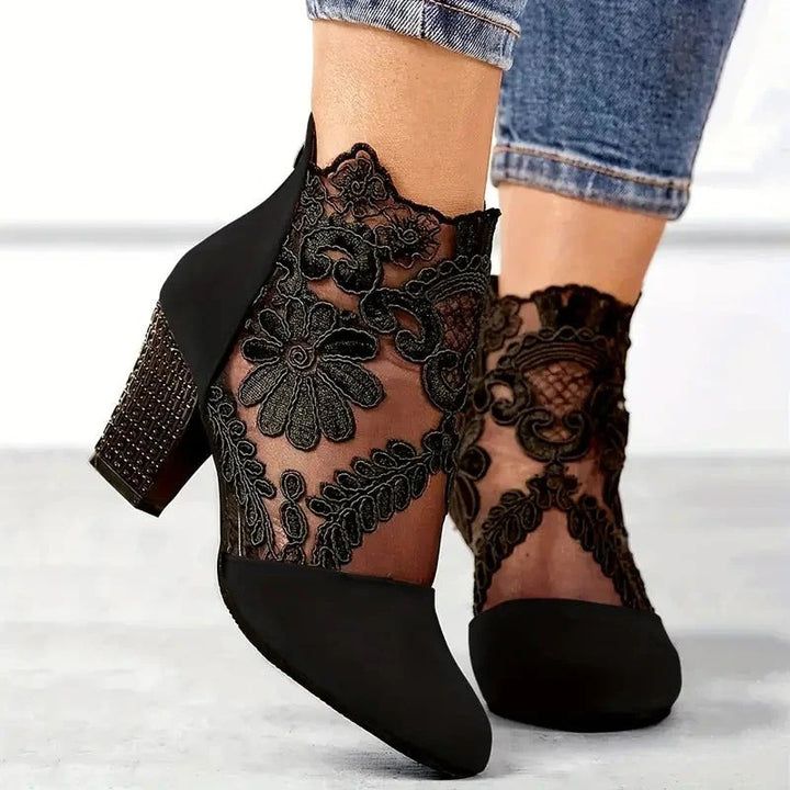 Women’s Amara Lace-Panel Block Heel Ankle Boots