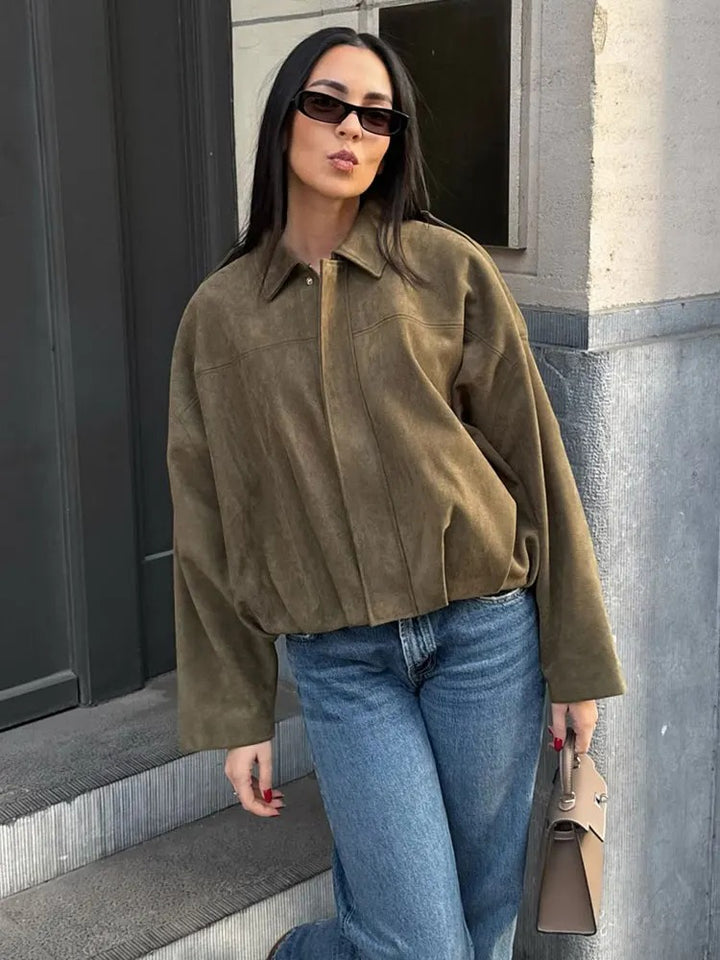Women’s Aria Oversized Suede Bomber Jacket