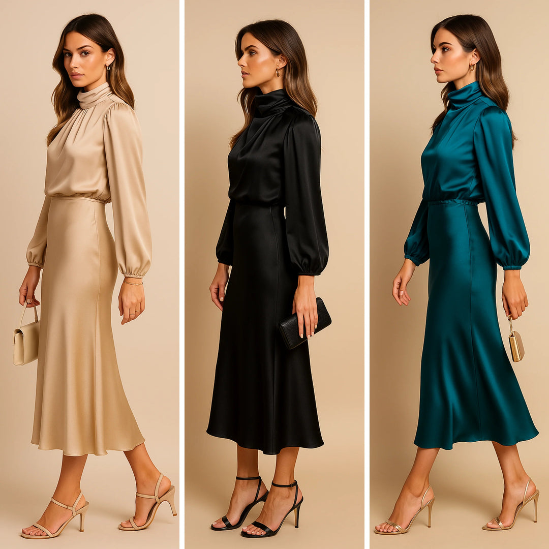 Women’s Aurelia Satin High-Neck Midi Dress