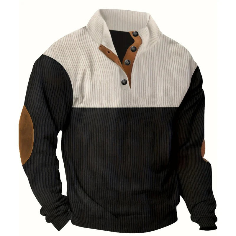 Men’s Two-Tone Button Neck Knit Sweater