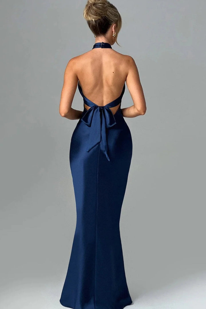 Women’s Celeste Satin Halter Evening Gown
