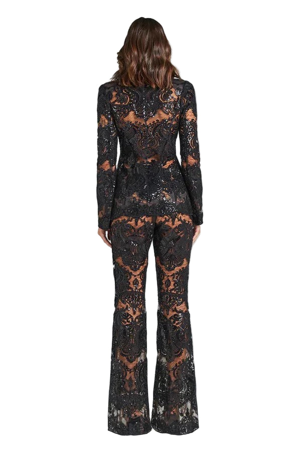 Women’s Sequin Lace Blazer and Trousers Set – Elegant Evening Ensemble