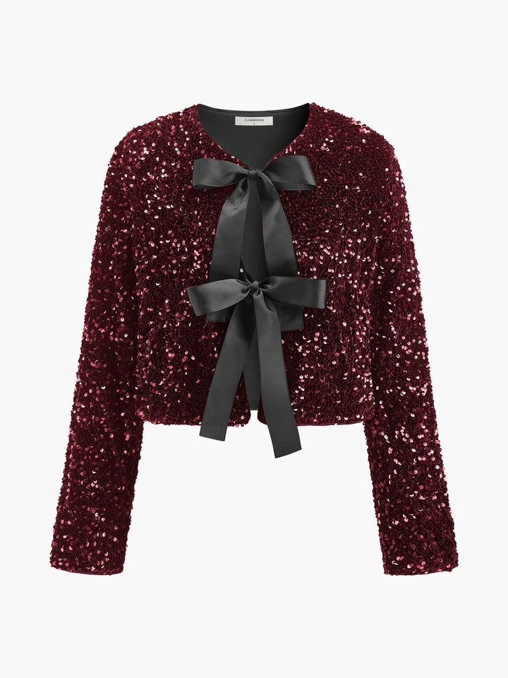 Women’s Elara Sequin Bow-Front Cropped Jacket