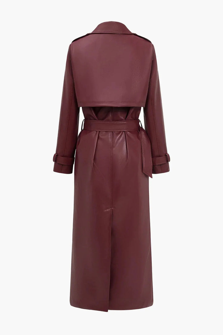 Women’s Belted Faux Leather Trench Coat