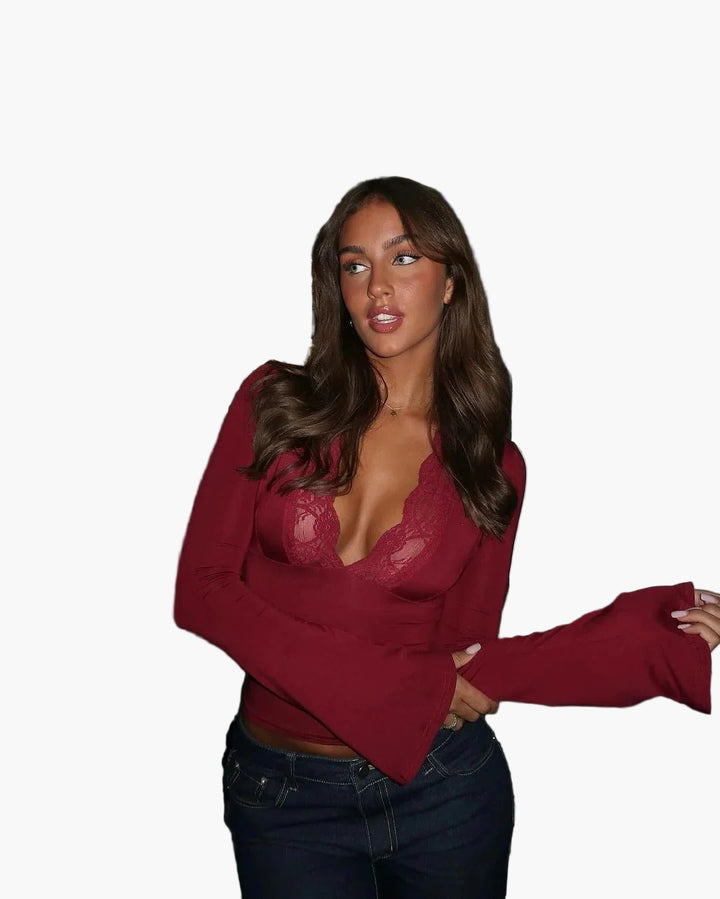 Women’s Lace-Trim Long Sleeve Top