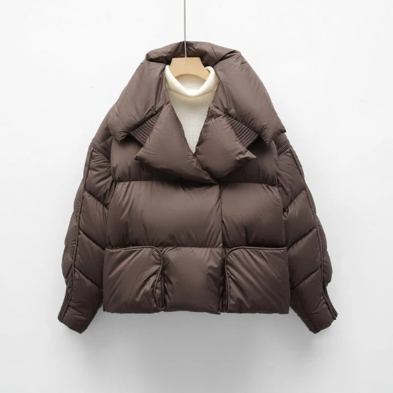 Women’s Oversized Fold-Collar Puffer Jacket – Winter Warm Short Coat