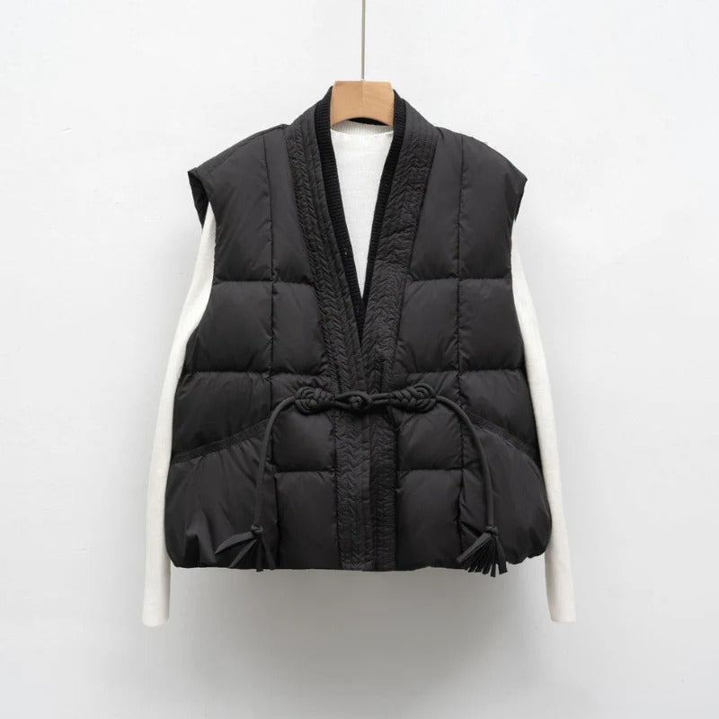 Women's Quilted Kimono-Tie Puffer Vest