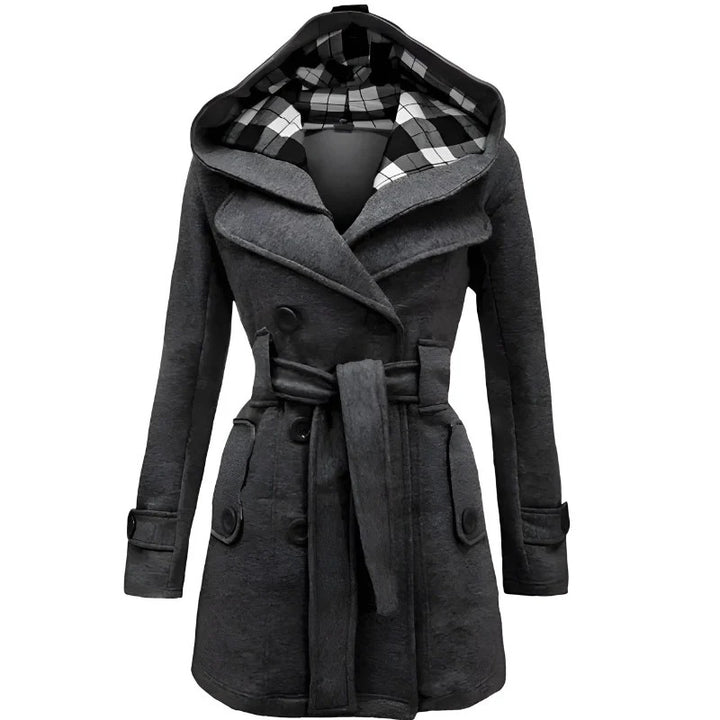 Women’s Hooded Double-Breasted Belted Coat