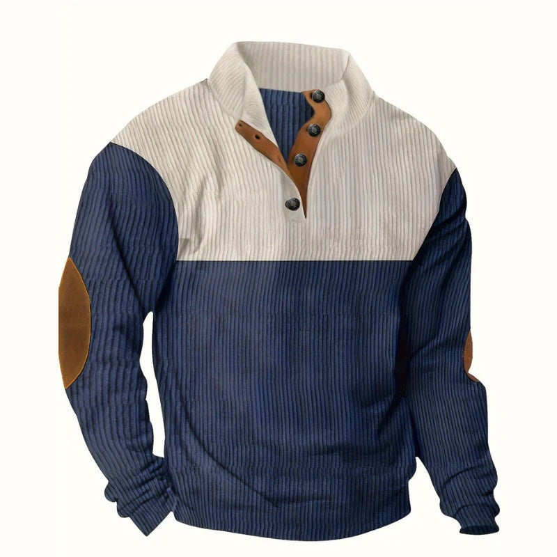 Men’s Two-Tone Button Neck Knit Sweater