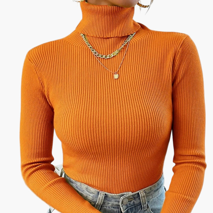 Women’s Ribbed Turtleneck Sweater – Foldover Winter Elegance
