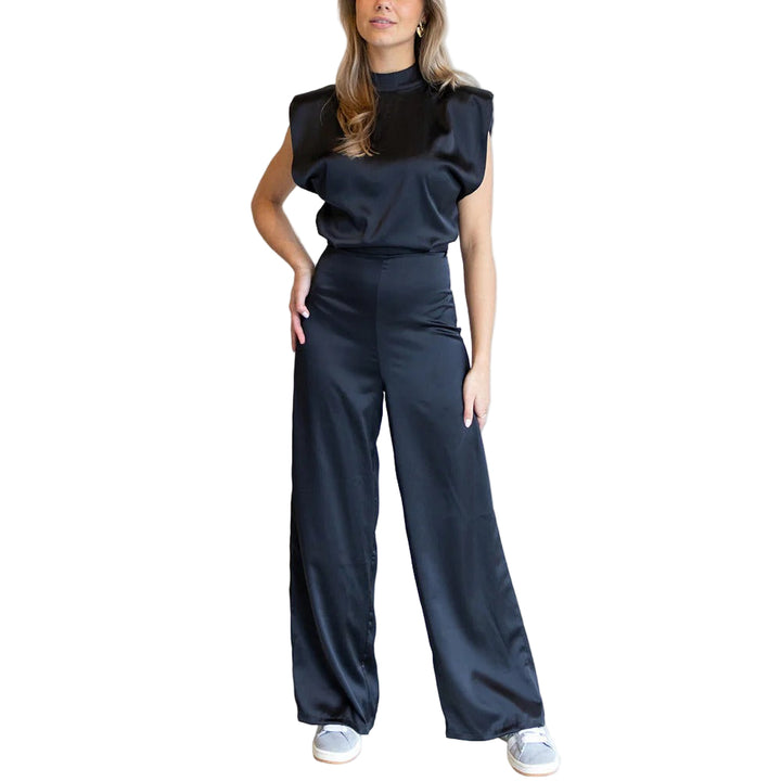 Women’s Sleeveless Wide-Leg Jumpsuit – Elegant High-Neck One-Piece